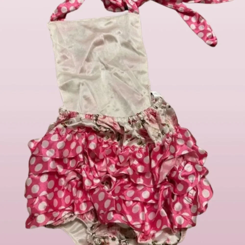 Floral with Pink Polka Dot Sunset Romper  1317  24 Months  NWT Boutique